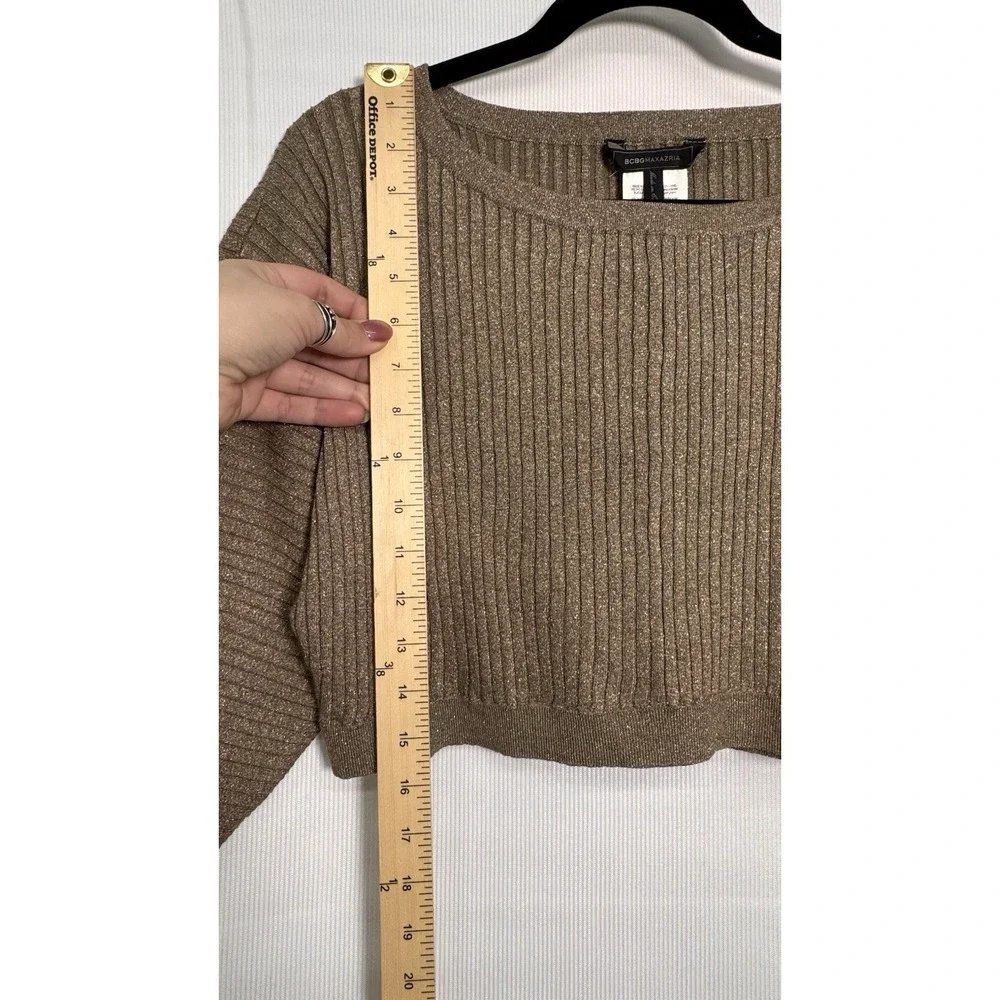 Gold Metallic Cropped Sweater Women Medium Chic Dressy Top BCBG - Picture 5 of 8
